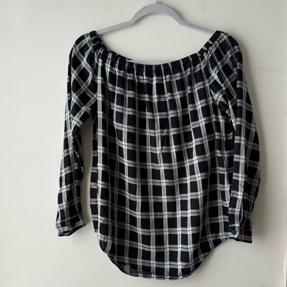 Rag & Bone | Greta Black and White Plaid Off Shoulder Top - Picture 2 of 12